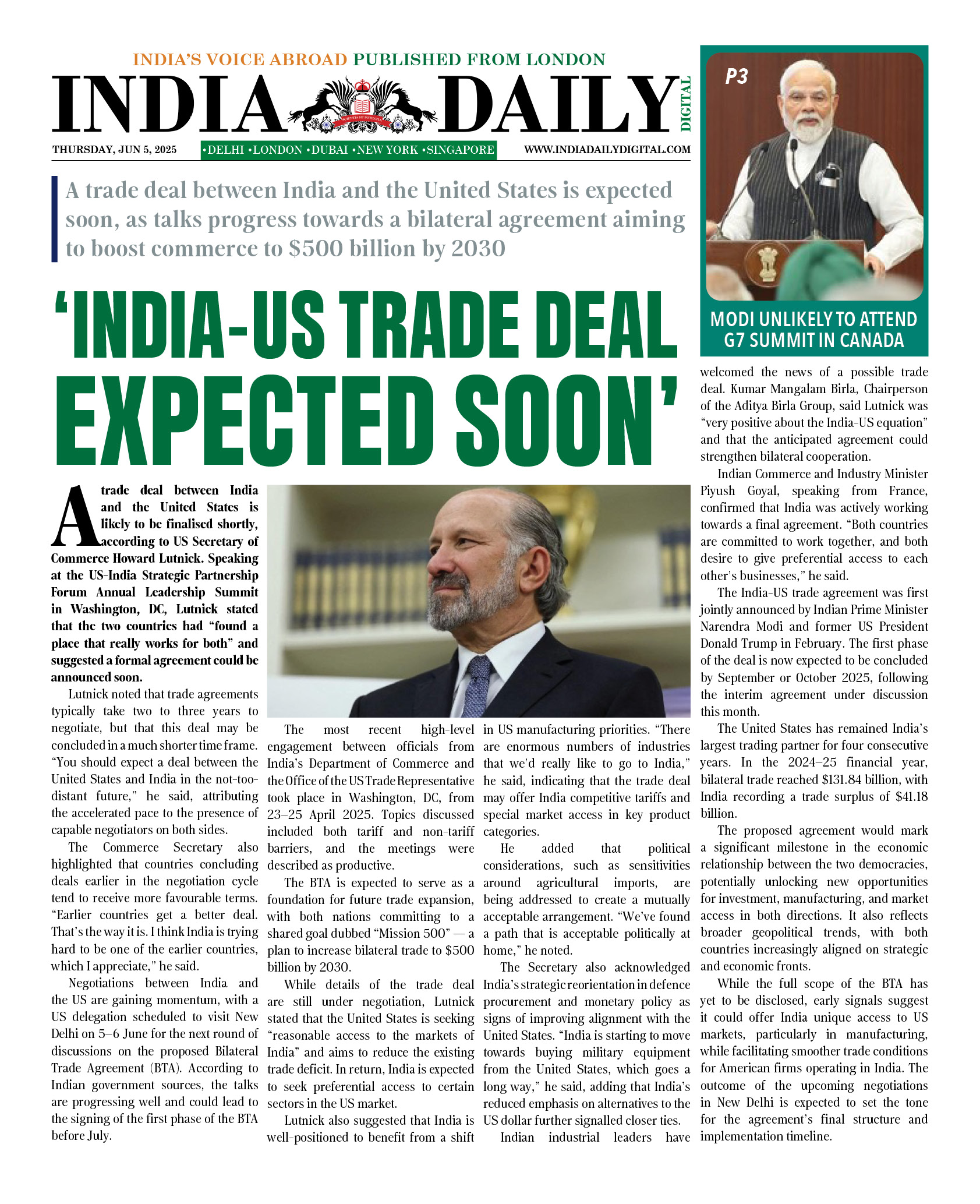 INDIA DD – JUNE 5, 2025